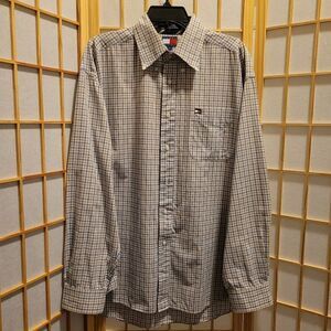Tommy Hilfiger Mens Plaid Button Down Pocket Logo Shirt Sz L